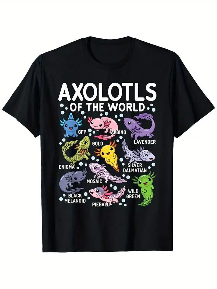 Axolotls of the World Graphic T-Shirt for Youngsters 100% Cotton Cute Kawaii Unisex T-Shirt XXXL
