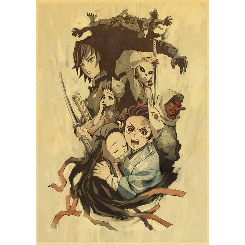 Klassieke Anime Demon Slayer Posters Esthetische Retro Kraftpapier Poster Home Decor Muurstickers Slaapkamer Bar Cafe Art Schilderen