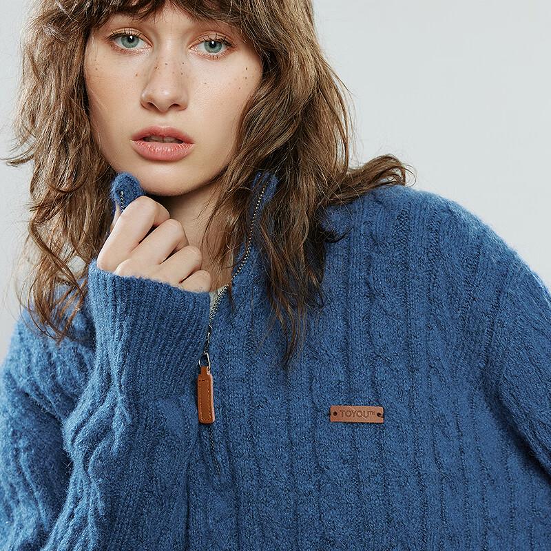 Chuyu Women's Old Money Style Stand Collar Zipper Cable Knit Sweater