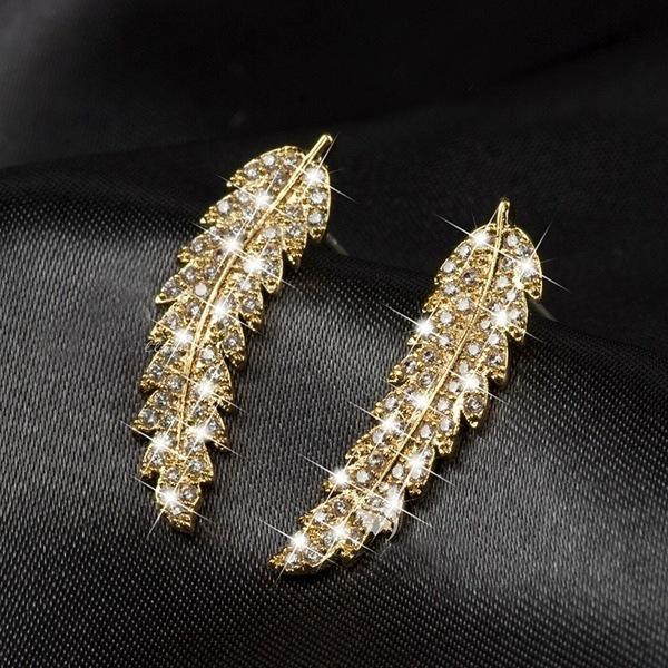 New Arrival Leaf Feather Stud Earrings For Women Wedding  Angle Wing CZ  Silver Needle Earrings Brincos Xmas Gifts