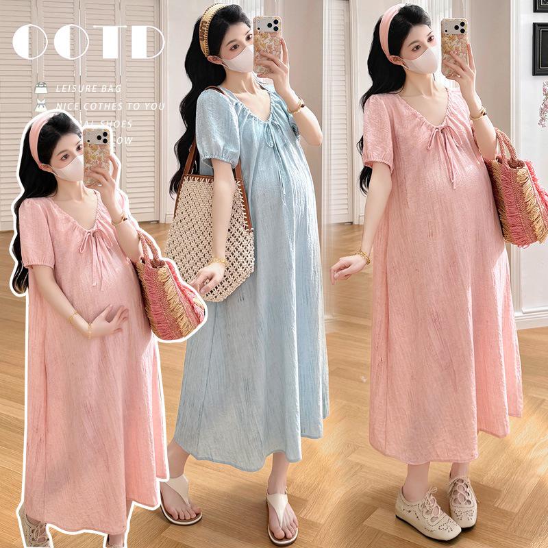 2026 Summer French V-Neck Tie-Dye Casual Loose Dress L