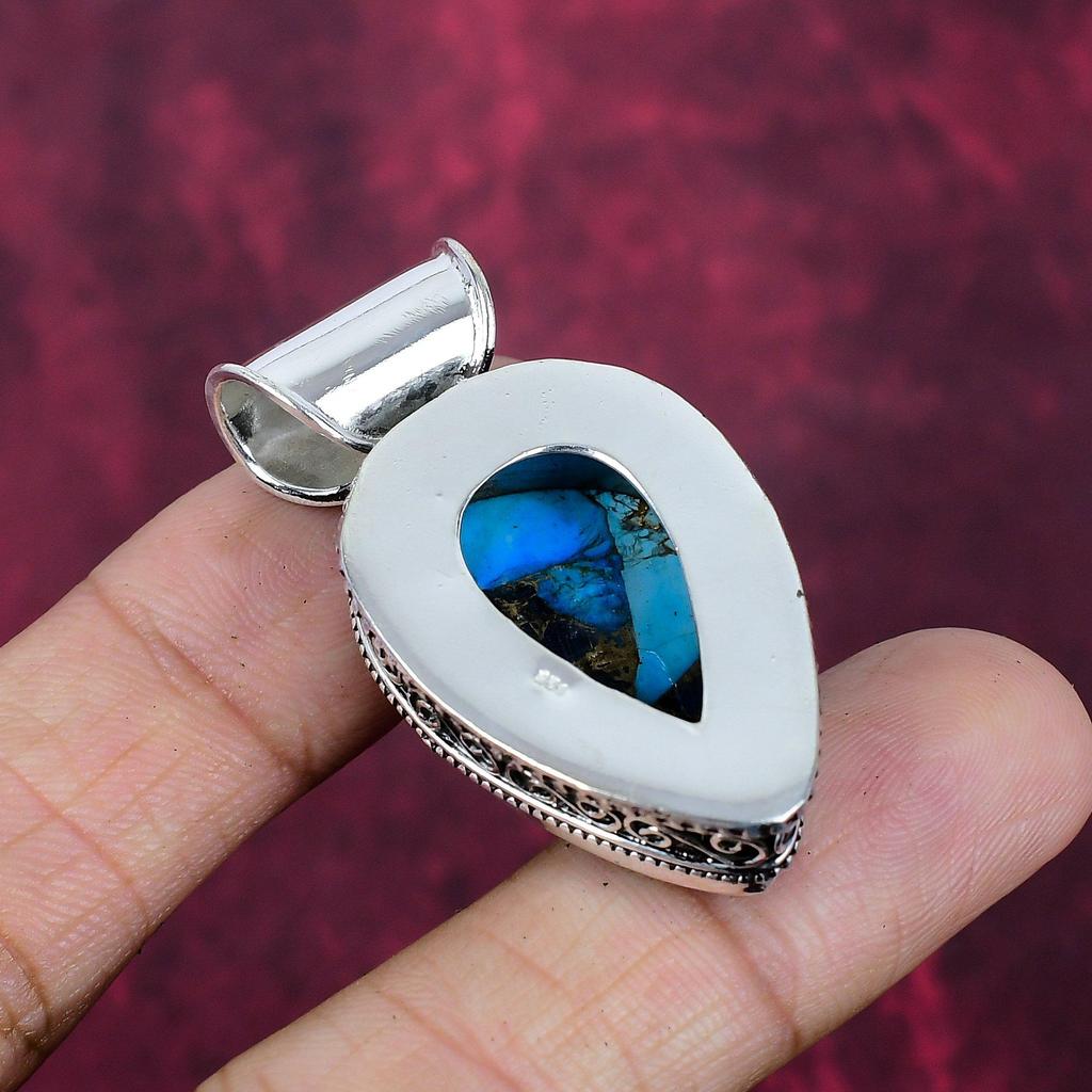 Copper Lapis Turquoise Handmade Gemstone Pendant, 925 Solid Sterling Silver Pendant Antique Jewelry, Love Forever Gift