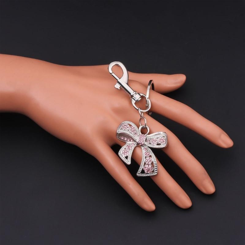 Metal Bowknot Keychain with Sparkling Rhinestones Elegant Gift for Women Fashionable Keyring Pendant