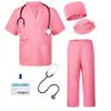 6pcs Doctor Cosplay Costume Nurse Uniform Surgical Short Sleeve Top Pant Hat Mask Stethoscope Mardi Gras Halloween Role Play Set