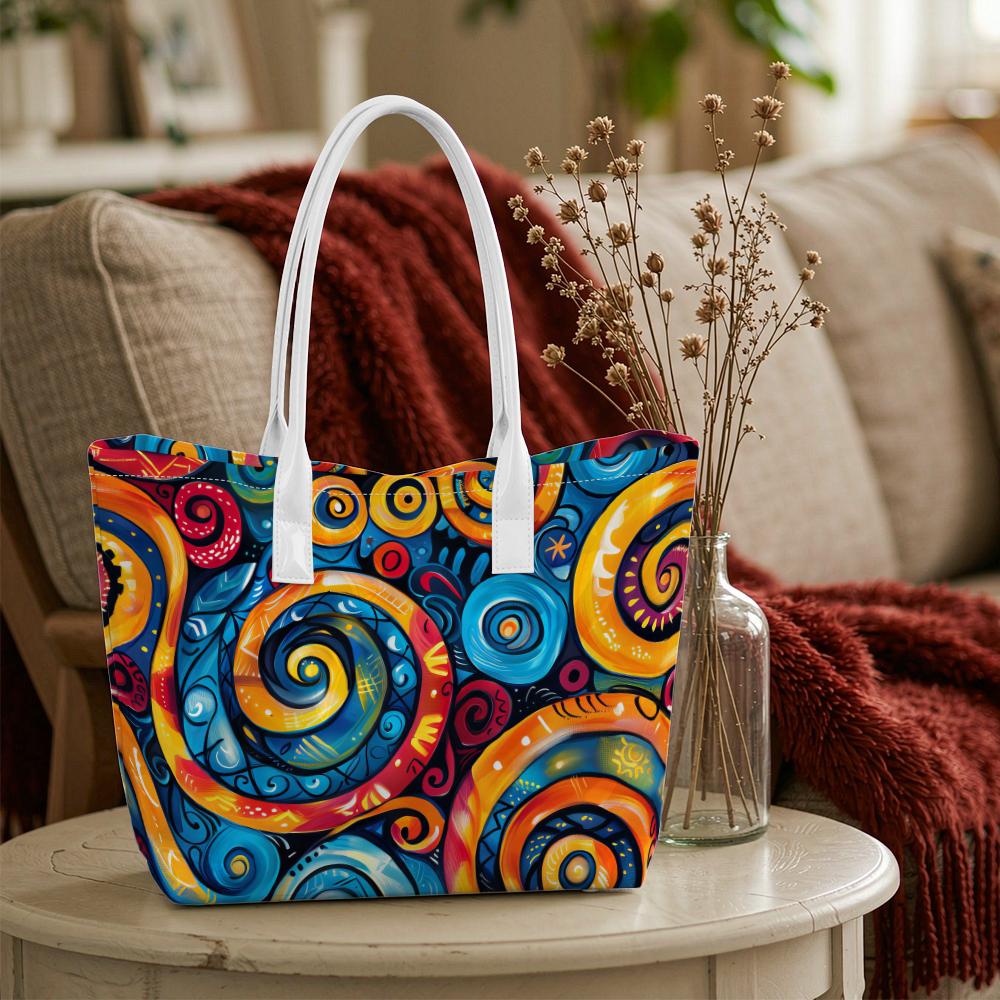 Colorful Spiral Printed Tote Bag Portable Casual Trendy Shoulder Bag for Daily Shopping Commute