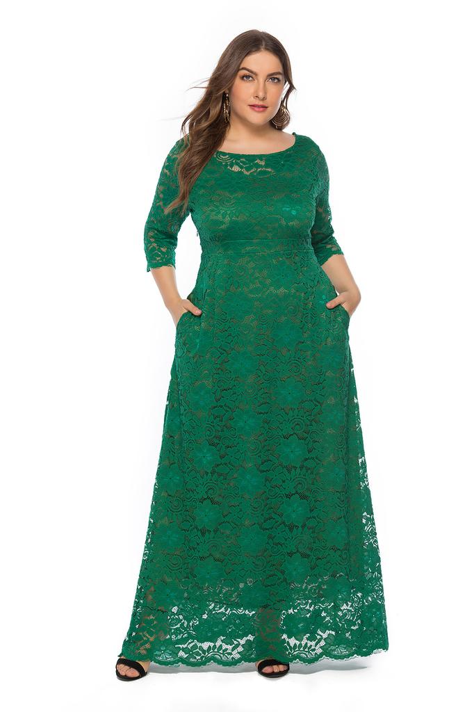 Large Size Women's New Lace Pocket Evening Dress Bridesmaid Dress