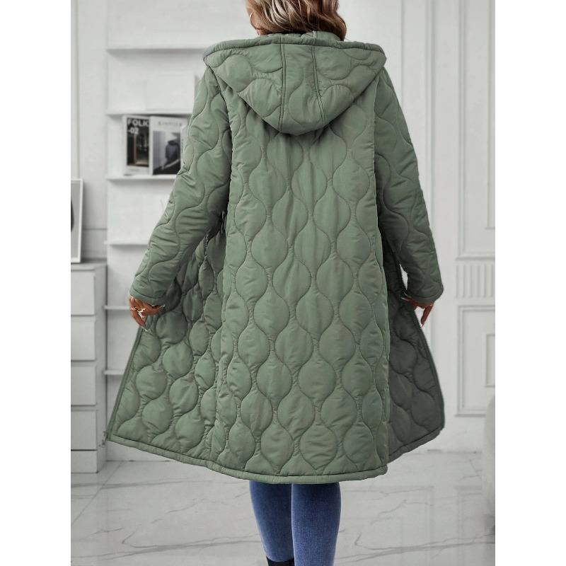 VEZFAA Women's Fashion Casual Fall Winter Solid Color Print Long Sleeve Jackets & Coats Down Coats