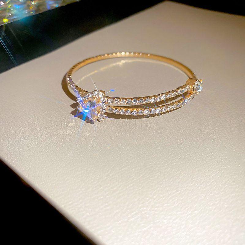 

Zircon with Diamond Square Open-Ended Bracelet European and American Fashion Bracelet Accessible Luxury Fancy Bracelet Stylish Niche Style Bracelet-Gold-Triangle