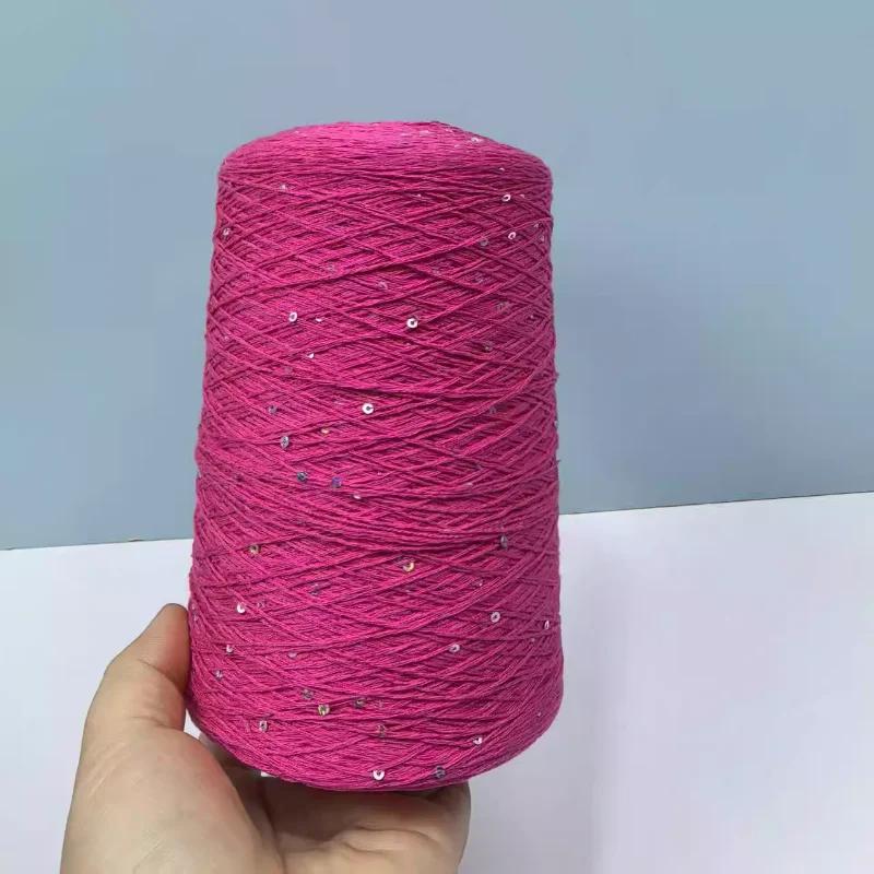 Number 6 Coarse Fine Crochet Thread Sequin Silk Linen Lace Thread with Pearl Beads DIY Scarf Sweater Knitting