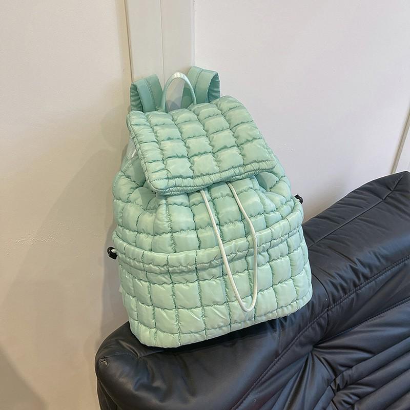 Down Pleated Backpack Women's Bag Cross-border Cloud New Large-capacity Simple Plaid Puff