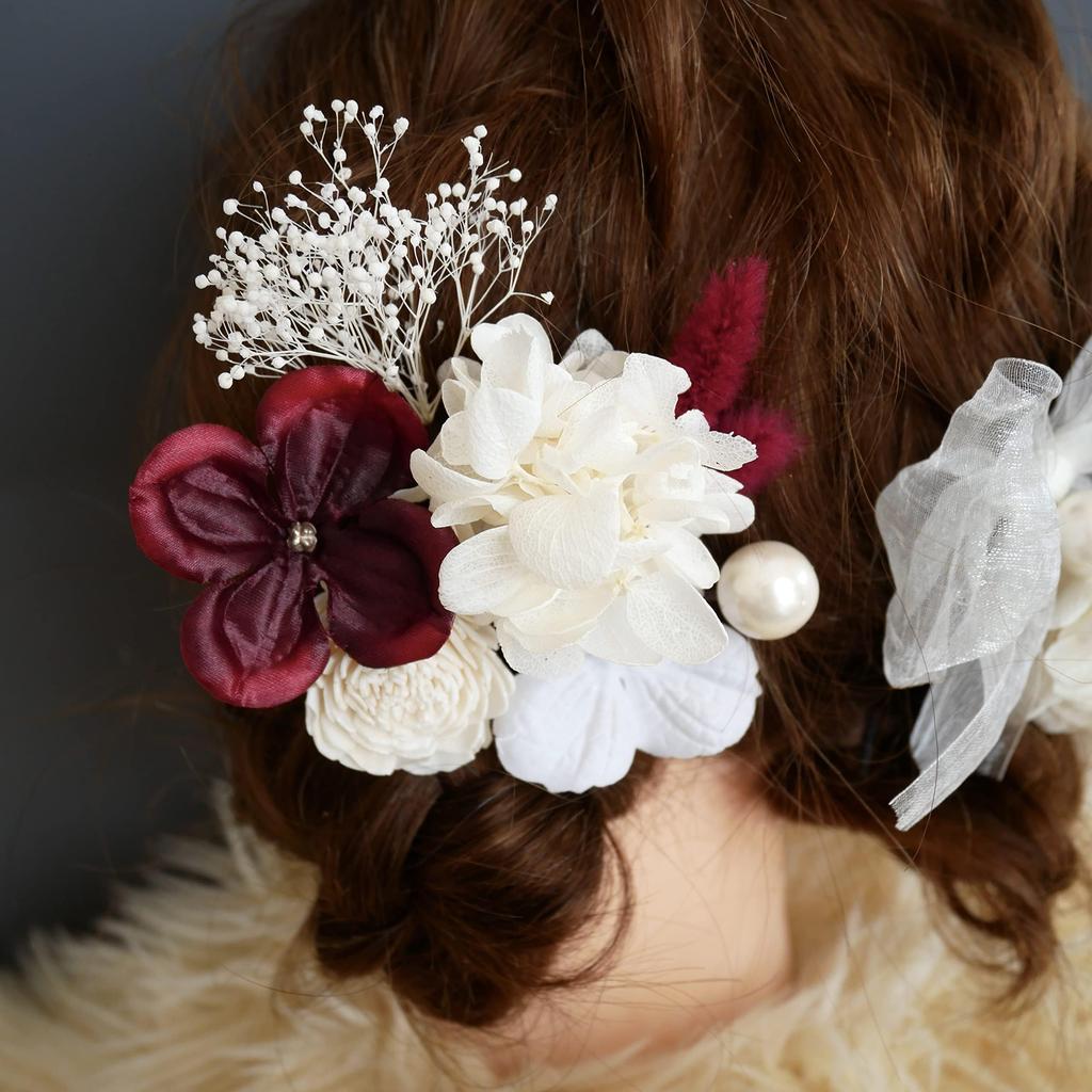 753 Kimono Dried Flower Preserved Flower Hair Organza [Bria] Shichi-Go-San Ornament, (Red)