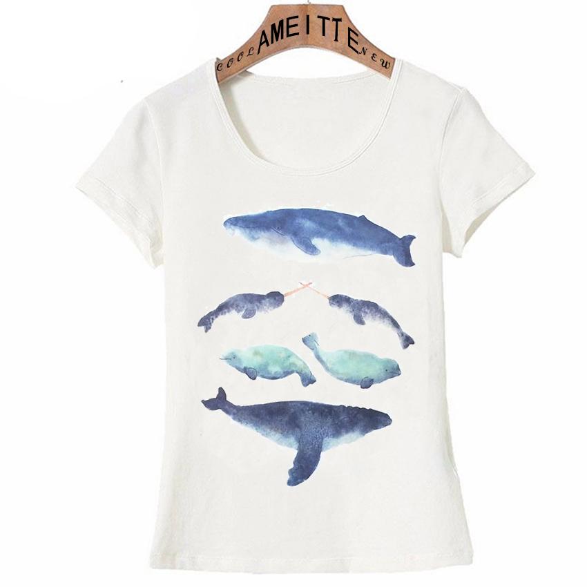 Ameitte Summer Fashion Women Short Sleeve Save The Blue Whale Narwhal Tattoo Print T Shirt
