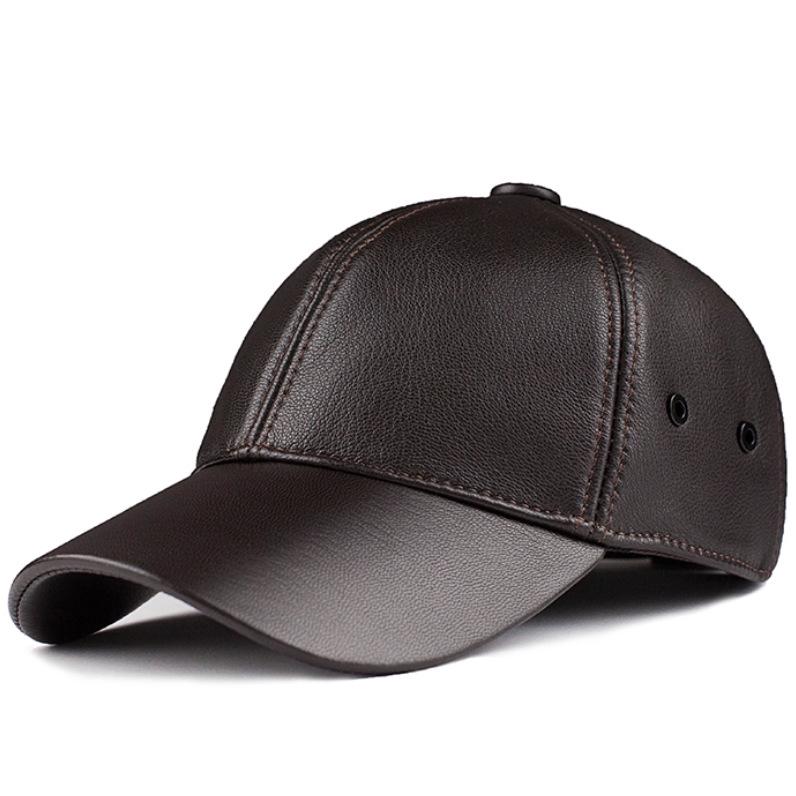 Men's Genuine Lambskin Leather Duckbill Baseball Cap - Autumn/Winter Warm Grandpa Style
