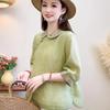 Women's Retro Folk Style Lapel Shirt with Oblique Collar and Chinese Button Design in Cotton-Linen