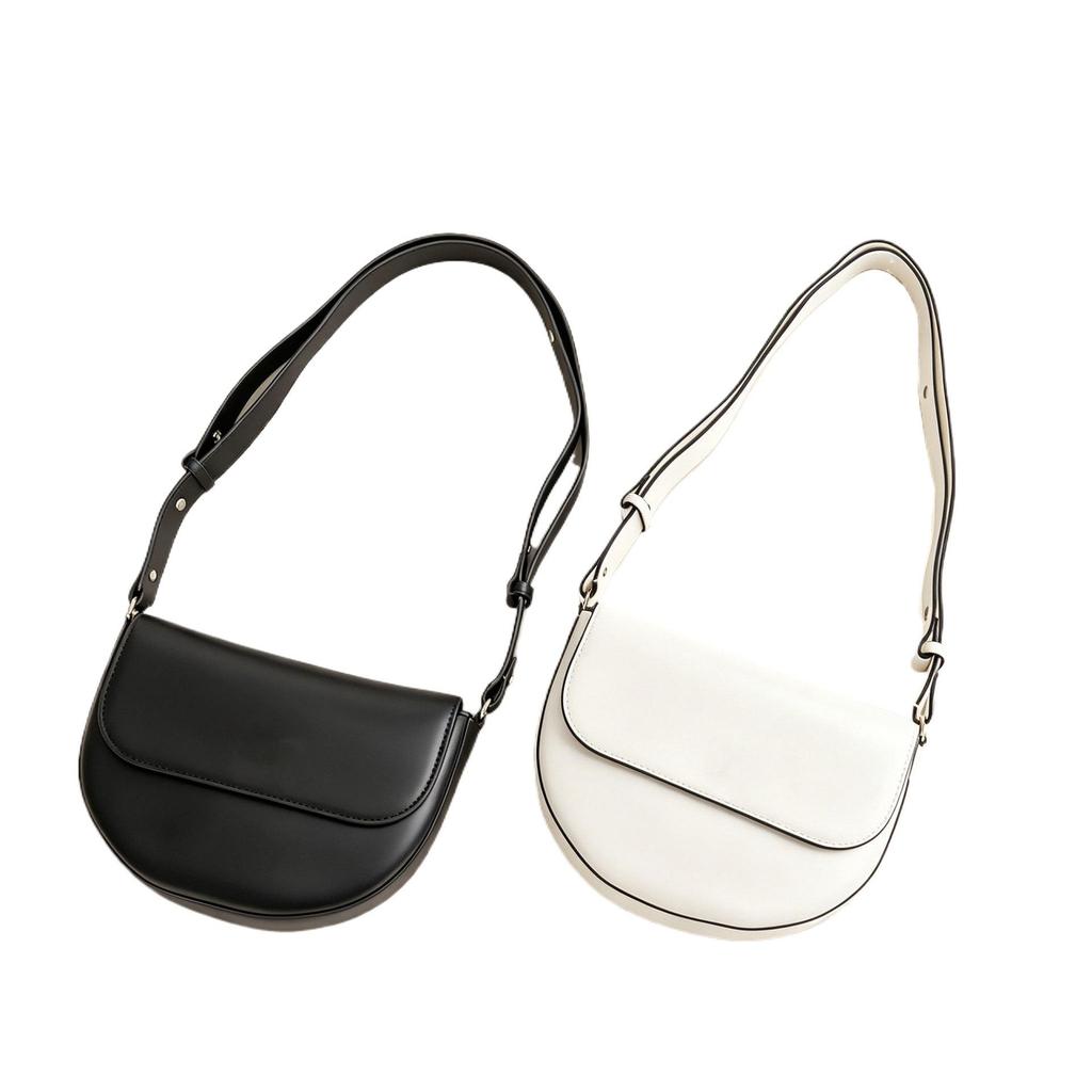Women's Italian Leather Saddle Bag - Simple Style, Single Shoulder or Cross-Body with Magnetic Buckle