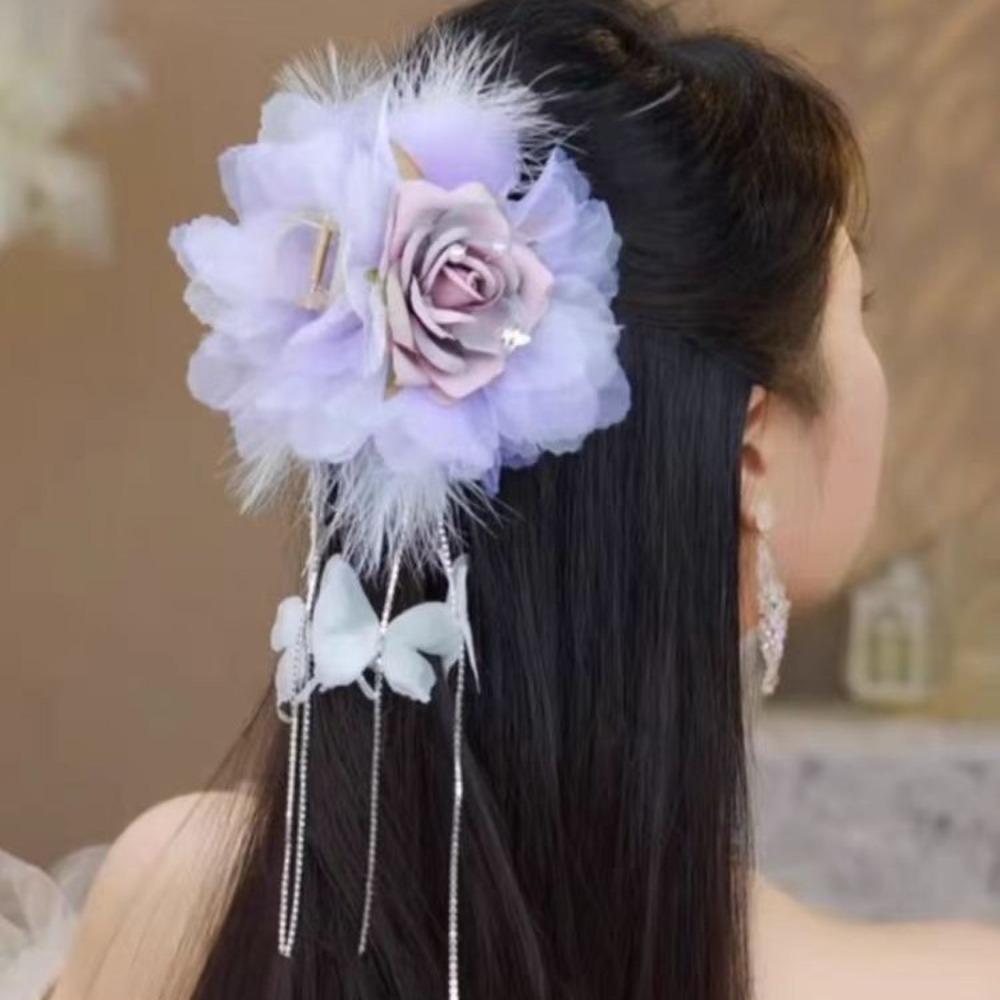 Large Hair Clip Tassel Bow Hairgrips Retro Crab Hair Clips for Girls Women