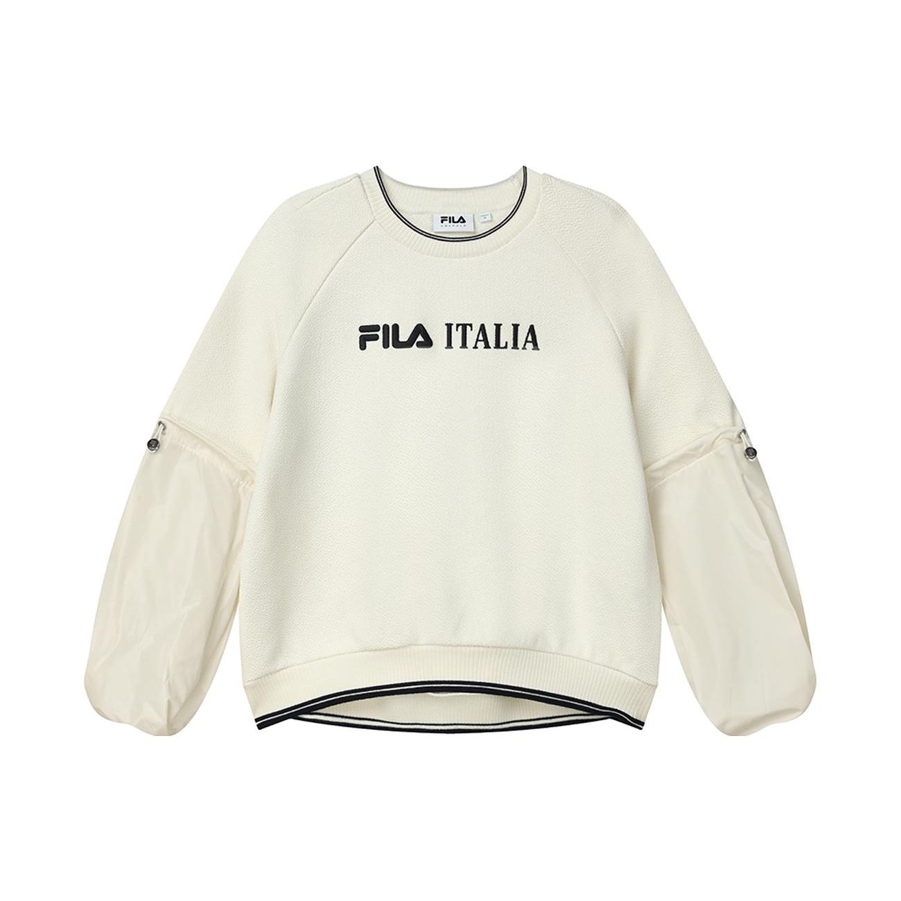 

FILA Emerald Color Block Logo Print Crewneck Sweatshirt Women sweatshirt White F11W214203G-IV XS
