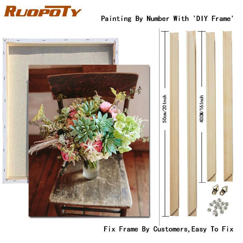 RUOPOTY DIY Frame Painting By Numbers Flower Acrylic On Canvas Wall Art Picture By Numbers For Living Room