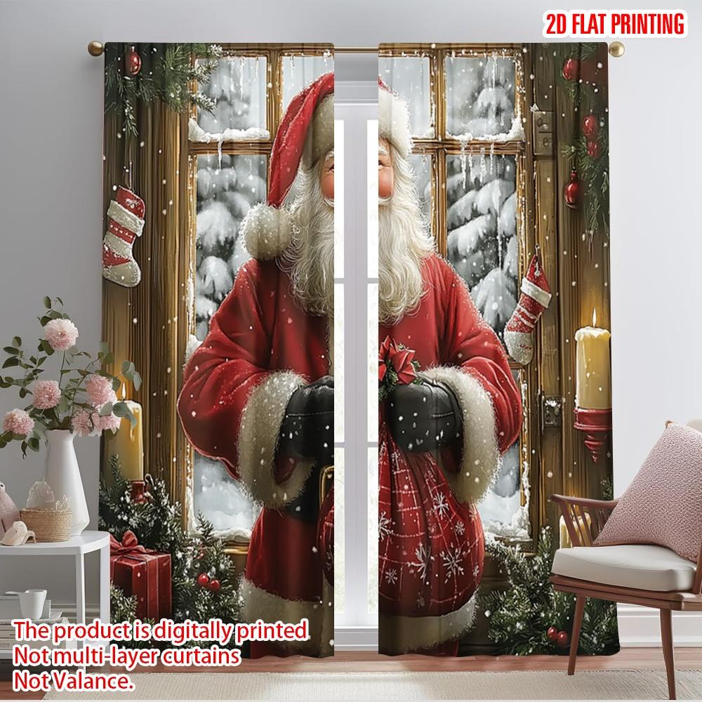 

2 шт., 2D-печать Минималистичные шторы Дед Мороз Снежинки Праздничное настроение (2) 100% полиэстер (без удилища) Арт-деко 52.50×116.00 CM 2pcs