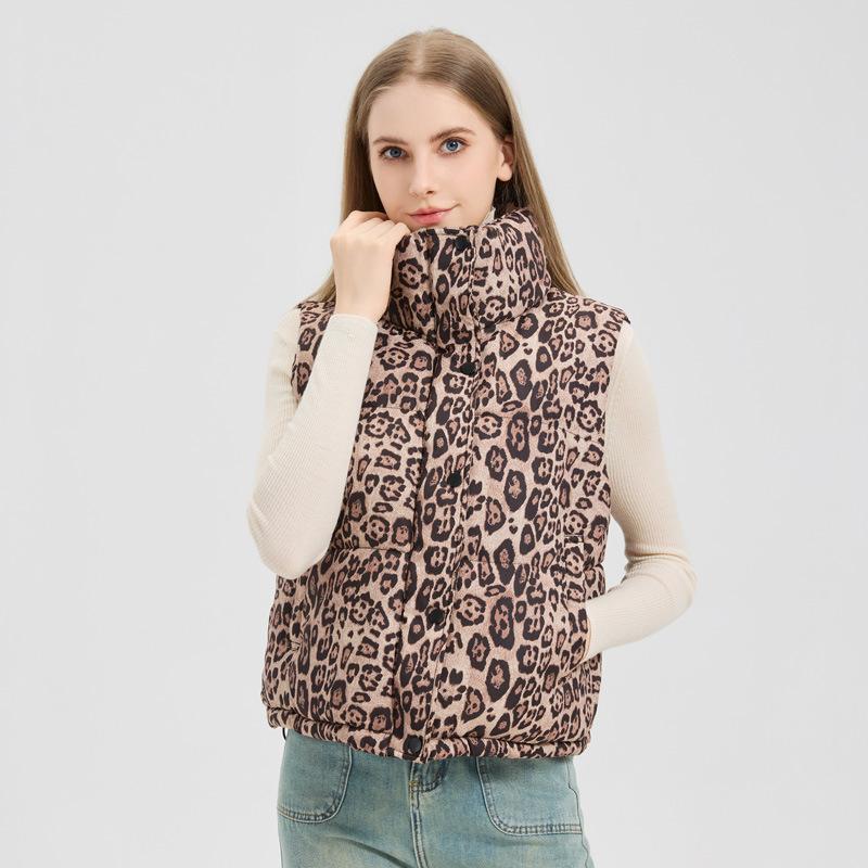 

New Autumn and Winter Fashion Leopard Vest Women s Stand Collar Warm Vest Coat Tide 2XL