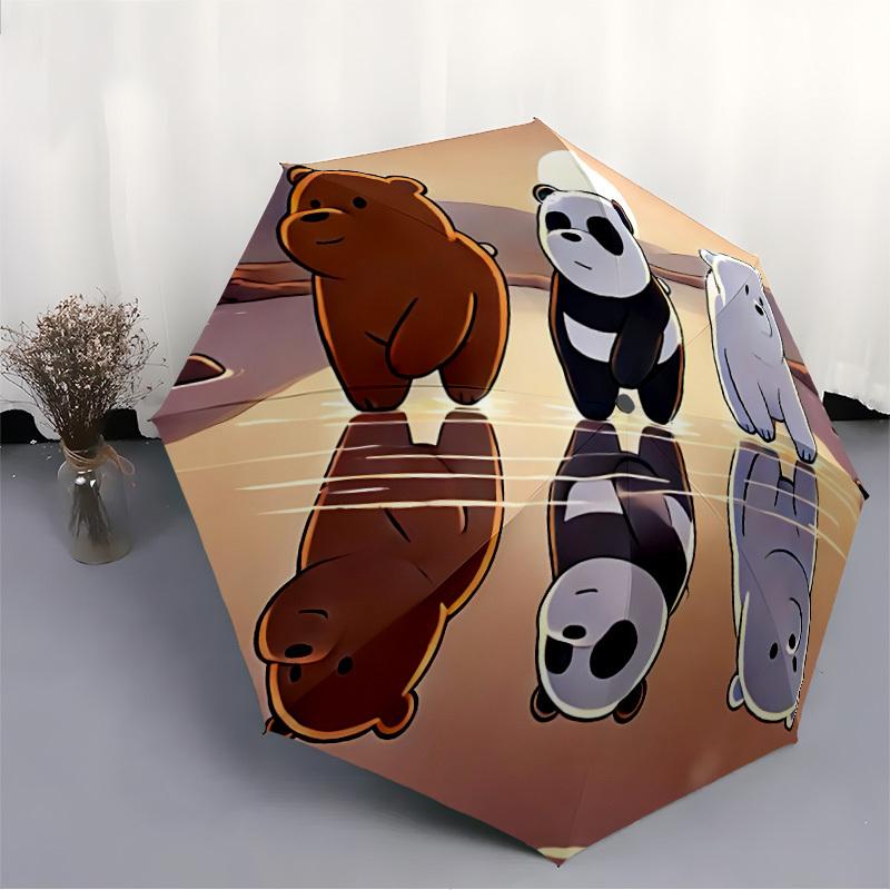 We Bare Bears Freunde Automatischer Faltregenschirm, Selbstöffnend/Schließend, Langlebiger Winddichter Reise-Regenschirm für Outdoor-Abenteuer a0826082