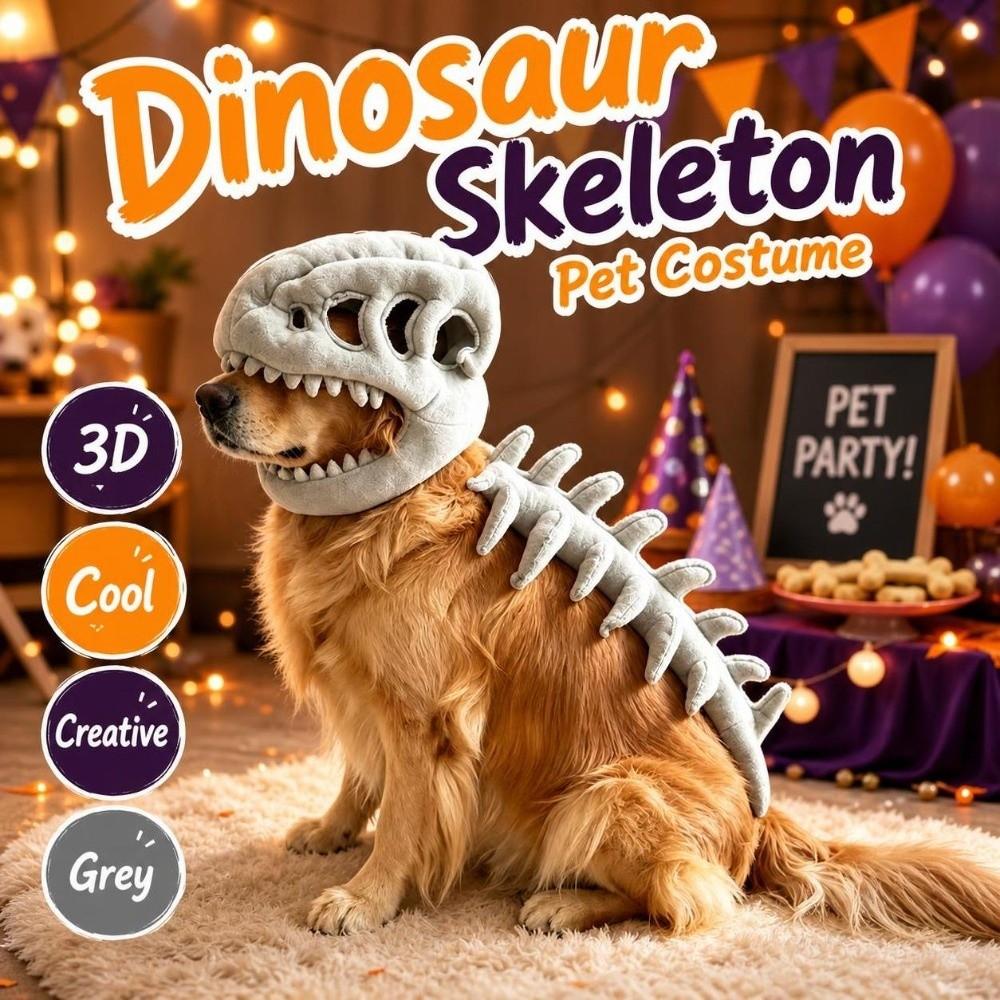 80/110CM Dinosaur Skeleton Pet Costume 3D Dog Cosplay Headwear Pet Supplies