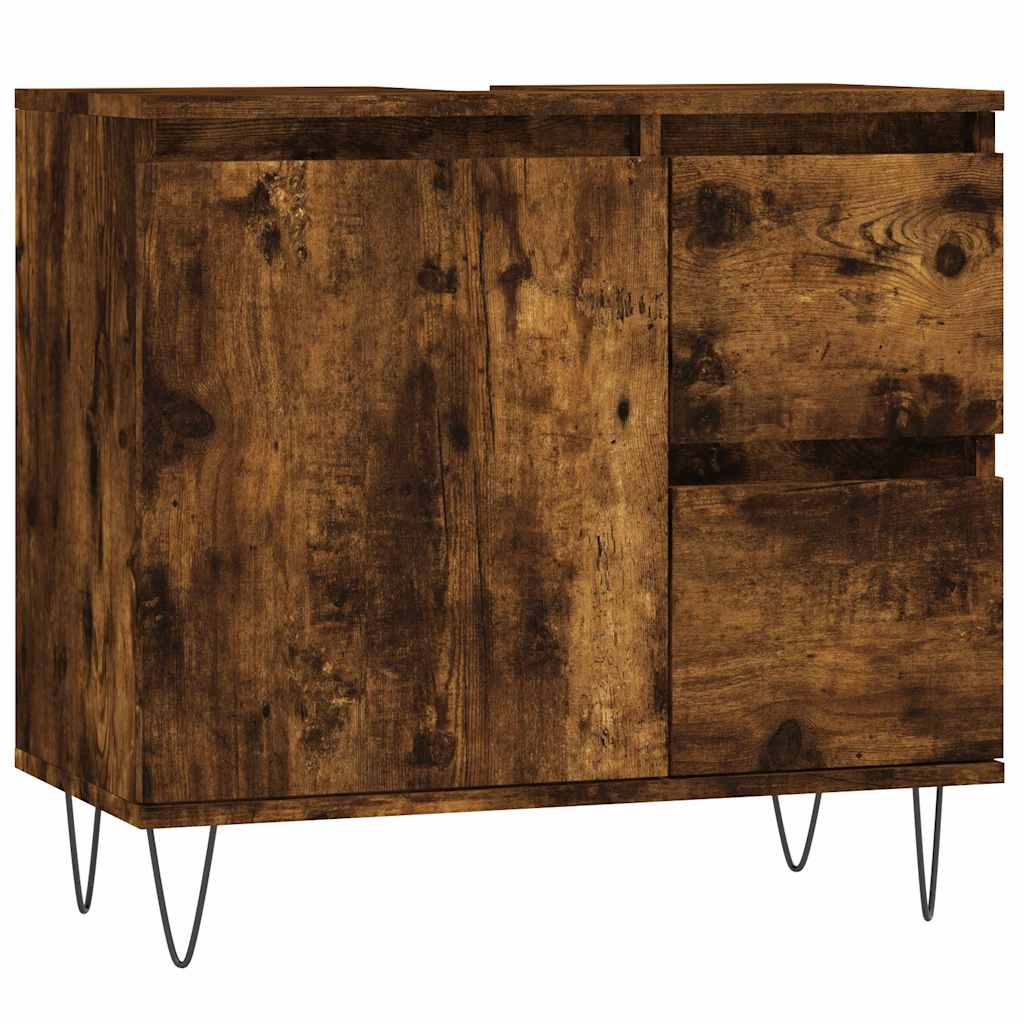 3 Piece Bathroom Furniture Set Smoked Oak Wood Based Material