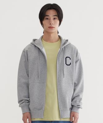 C Logo Zip-Up Hoodie Melange Gray
