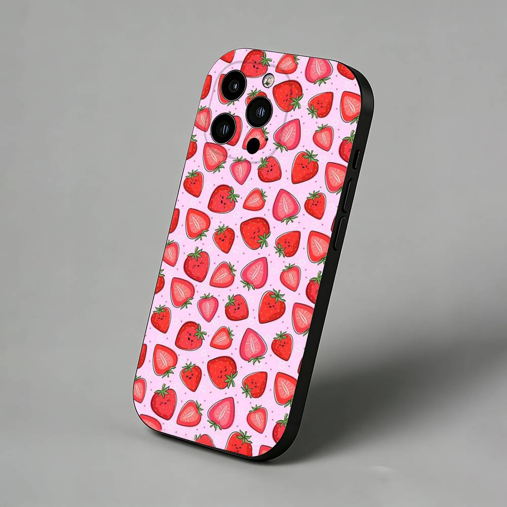 Vollbild-Schutzhülle in Pink-Erdbeer-Optik mit schlanker Rückseite für iPhone 17 Air, 16 Pro Max, 16e, 15 Plus, 14, 13 Mini, 12 und 11