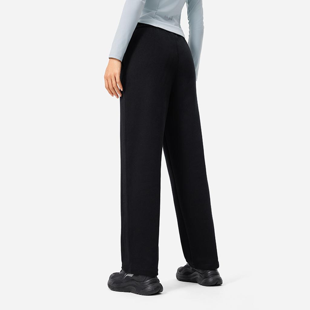 Li Ning Fitness Series Solid Color Mid Waist Comfortable Fleece Breathable Straight Leg Knitted Sports Pants Women Bottoms Black AKLU594-1