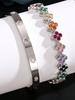 ZAKOL 2 Pcs Brilliant Zirconia Four-leaf Flower Bracelet Bangle Set for Women Exquisite Stainless Steel Daily Bracelets