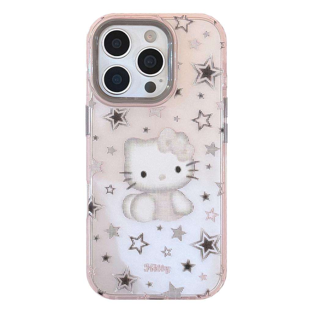 Cartoon Cat IPhone 16/15 Phone Case, Compatible with 17 Pro Max, Color-blocked Frame, Sweet and Cool 13/11 Soft Case