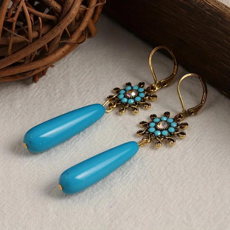 Attractive Tassels Flower Dangle Earrings Blue Stone Silver Color Earrings Women Jewelry