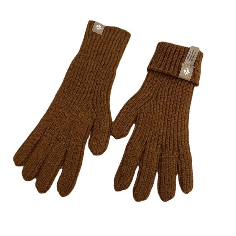 Blogger Knitted Five-finger Long Gloves Autumn and Winter Touch Screen Warm Solid Color Leaking Finger Gloves