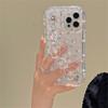 Funda transparente suave con cadena de cristal y flores rosas lindas coreanas para iPhone 14, 13, 12, 11 Pro Max, hermosa funda floral a prueba de golpes