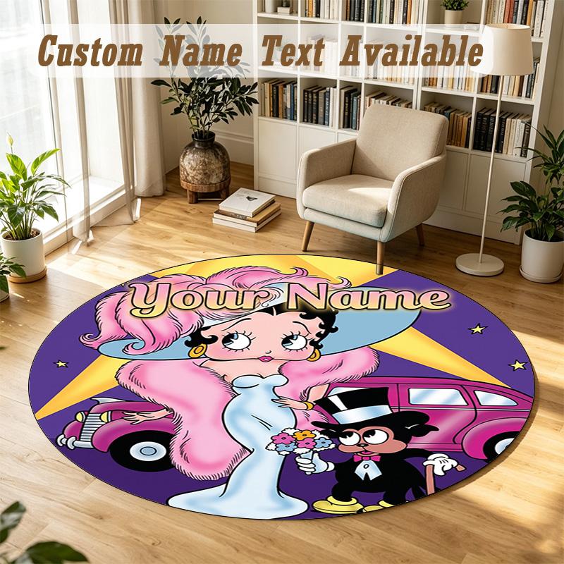 Betty Boop Personalized Round Rug Support Custom Name, Soft Home Decor Mat