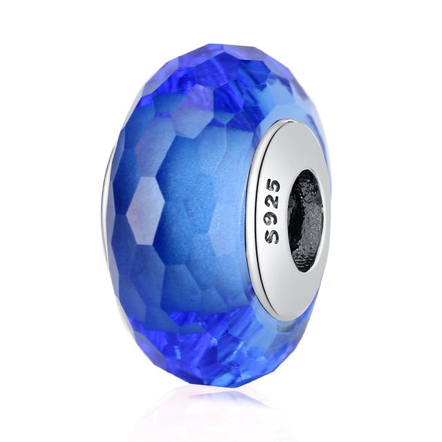 Authentic 925 Sterling Silver Bead Teal Faceted Lampwork Murano Glass Beads Fit Fashion Bracelet Bangle Women DIY Jewelry
