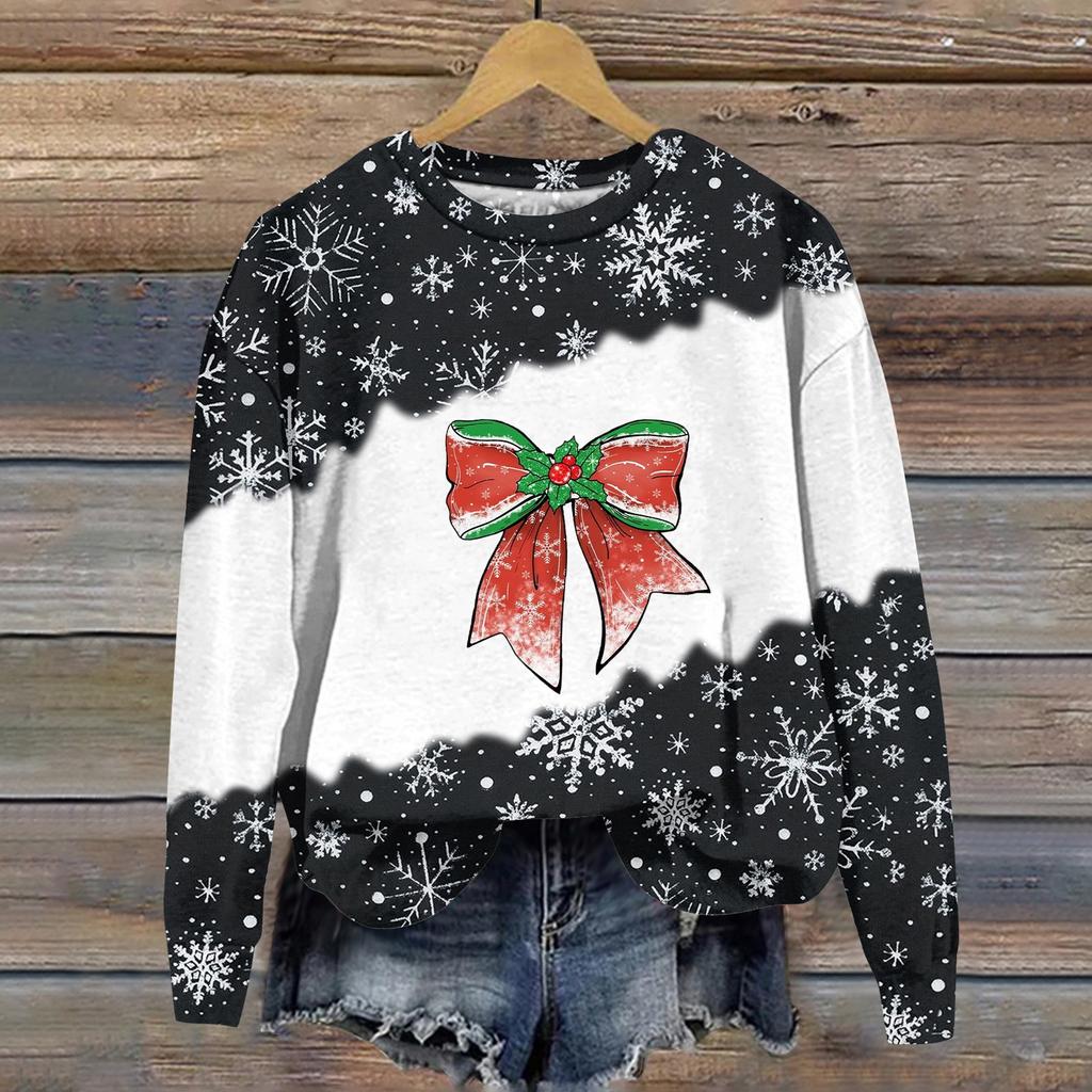 Women's Fashion Christmas Printed Long Sleeve Loose Round Neck Sweatshirt Top Fall