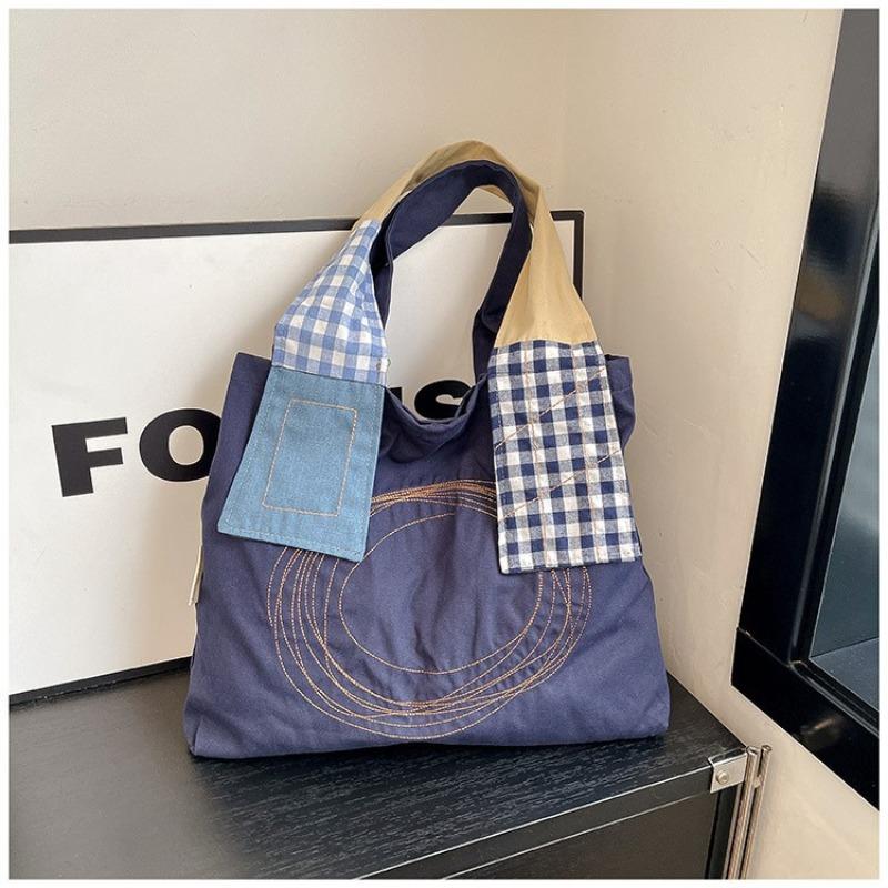 Embroidered Canvas Bag Women's Large-capacity New Summer Versatile Casual Shoulder Bag College Student Tote Bag