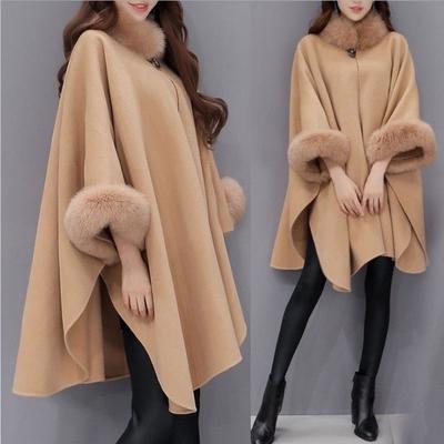 Autumn Women's Fashion Solid Color Fur Collar Medium Length Woolen Coat