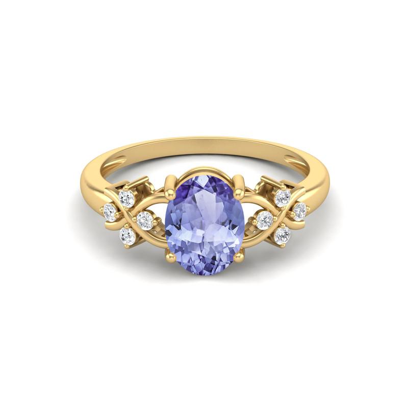 8X6MM Oval Tanzanite Gemstone 925 Sterling Silver Gold Plated Solitaire Vine-Inspired Women Wedding Ring