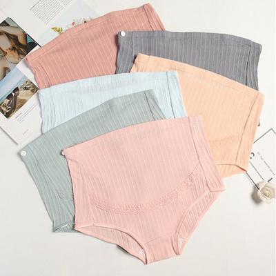 Maternities Panties High Waist Belly Support Ribbed Adjustable Elastic Soft Breathable Anti-septic Plus Size Lace Decor