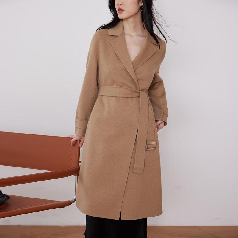 Sinuofude Women's Cashmere Blend Double-sided Wool Lapel Coat