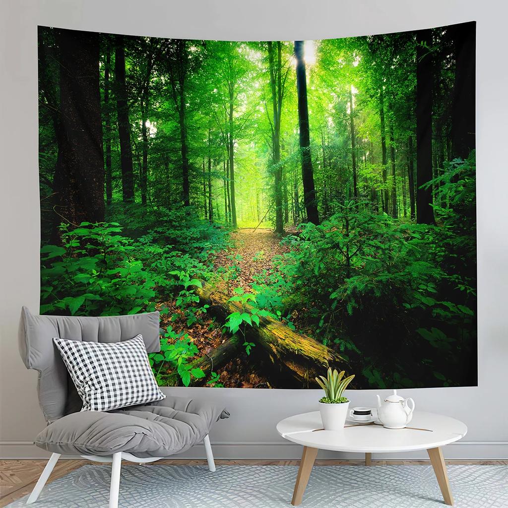 Nature Forest Tapestry Woodland Stream Tapestry Green Fresh Sunshine Tapestry Aesthetic Home Tapestries for Living Room Bedroom