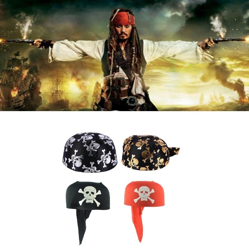 Hot Girls Skull Print Bandana Pirate Kerchief with Lovely Skull Print Turban Halloween Head Wrap Lovely Hair Kerchief