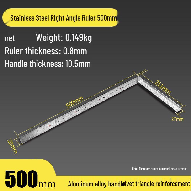 High Precision 90° Stainless Steel & Aluminum Angle Ruler for Woodworking