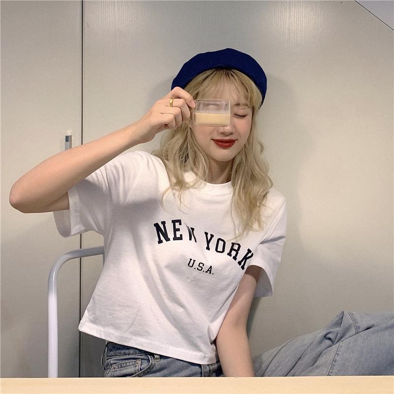 Letter Printed Short Base Shirt Top for Women's Summer New Slim Fit Short-sleeved T-shirt for Women