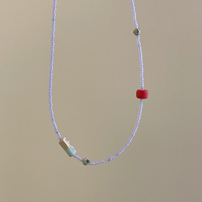 Purple Stone Beaded Necklace: Minimalist & Versatile Fashion Choker