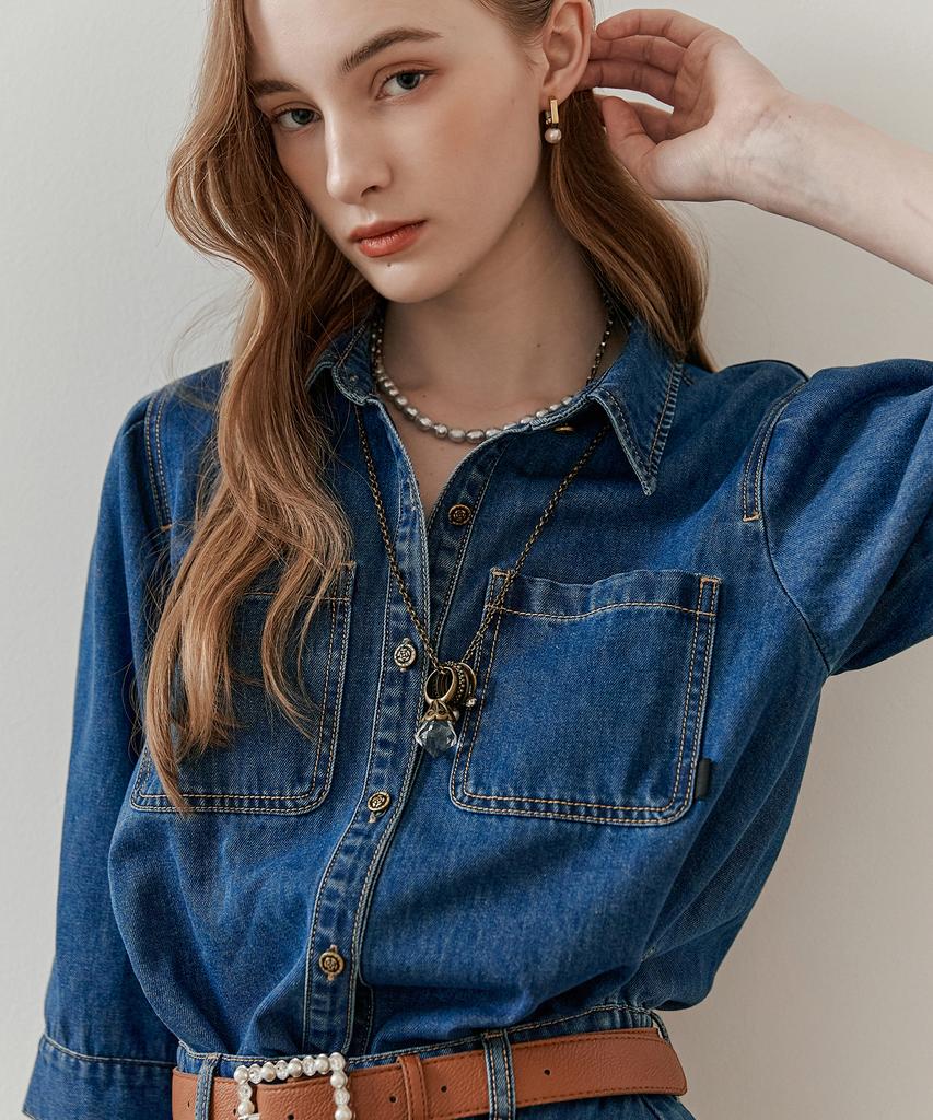 Maja Natural Washed Two-In-One Shirt Denim Long Dress