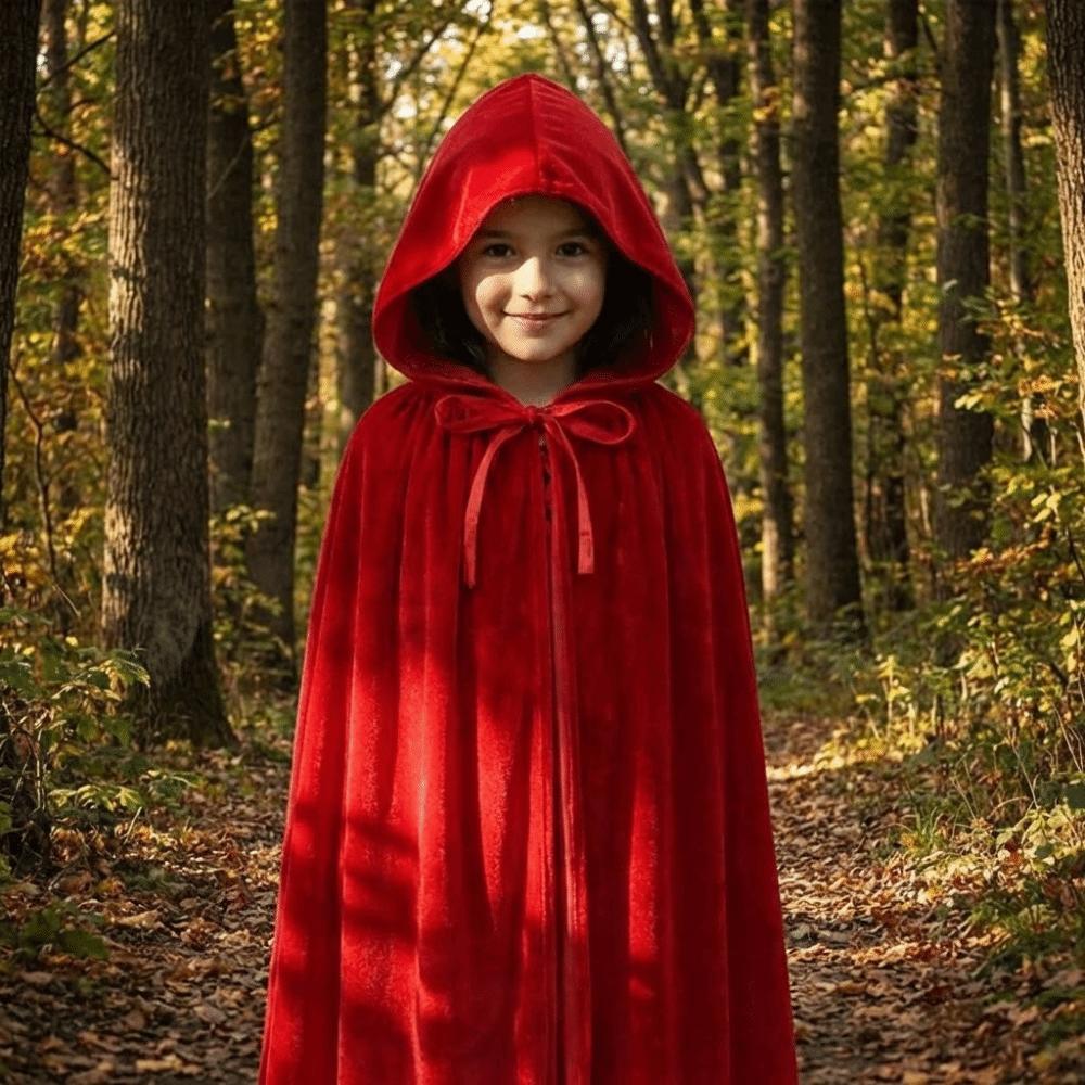 Polyester Red Hooded Cloak Fairy Tale Cosplay Costume Cape Creative Lace Trim Cloak Halloween